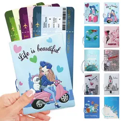 Gift Cartoon Girl Passport Cover PU Waterproof Certificate Protective Sheath Card Holder Multi-function ID Card Holder Unisex