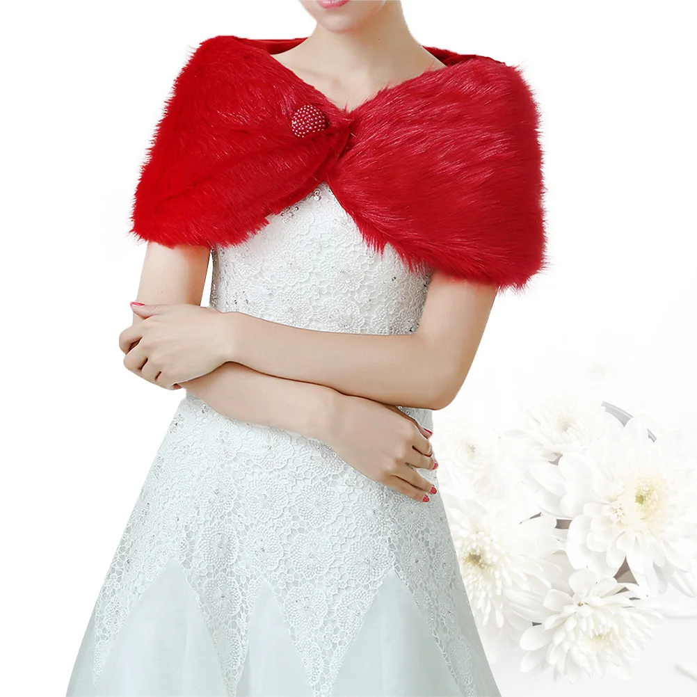 

Warm Shawl For Women Winter Bride Tippet Acrylic Fiber Soft Red Elegant Cape Bridal Party Wrap Prom Decoration