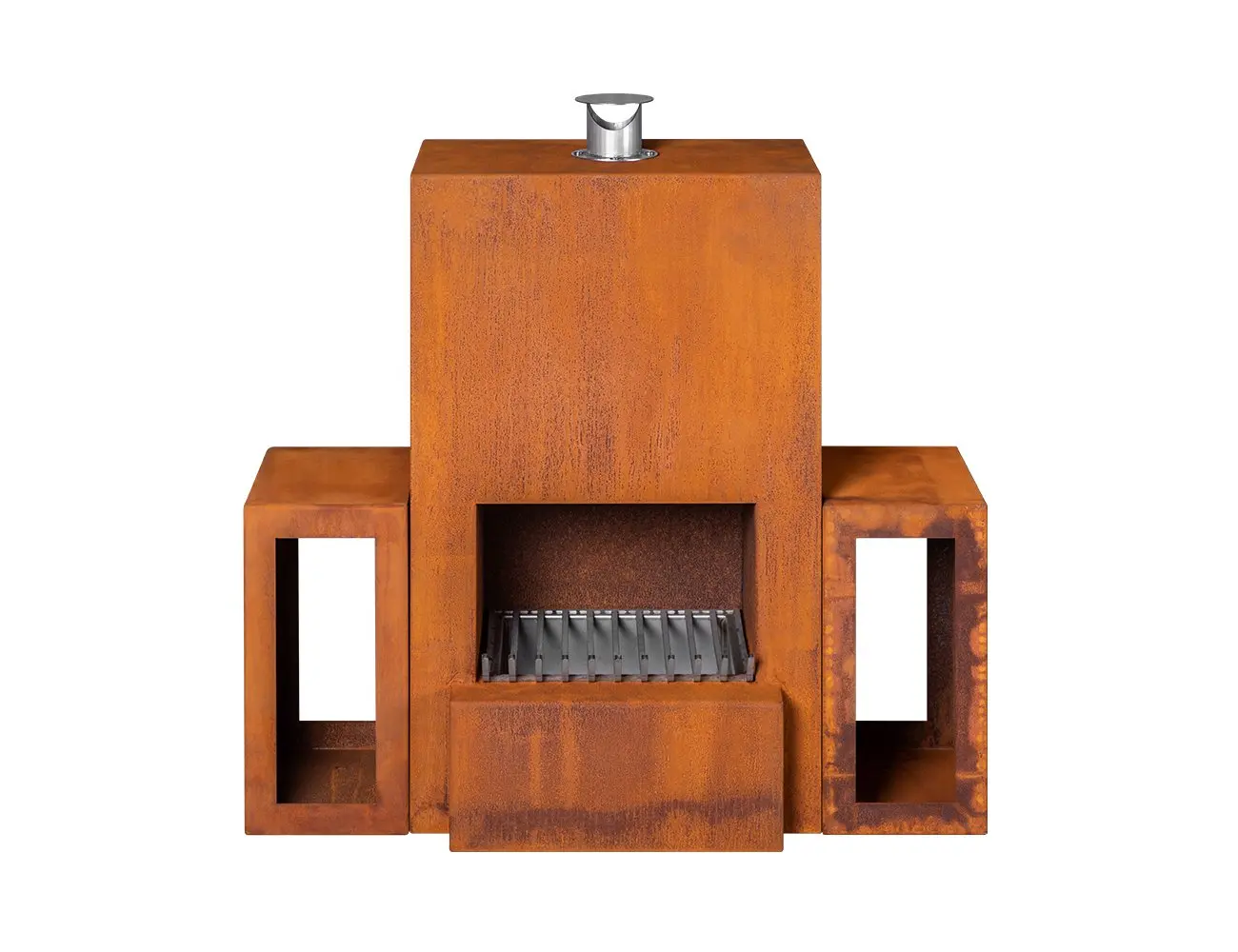Backyard Corten Steel Wood Burning Metal Free Standarding Fireplaces With Chimney