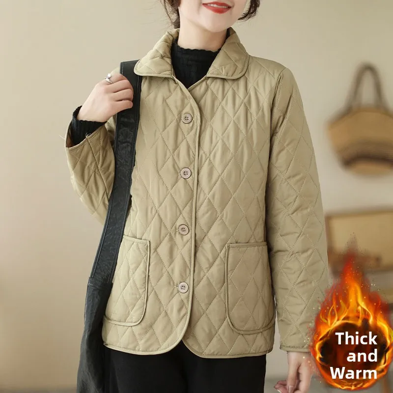 

Женское хлопковое джето Thiened, теплое пальто с ромбовидным узором в стиле ретро, зимняя верхняя одежда, художественный воротник на пуговицах