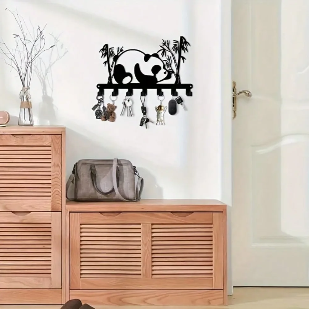 Panda Shaped Wall Hooks 7 Hooks Metal Key Holder Cute Entryway Organizer