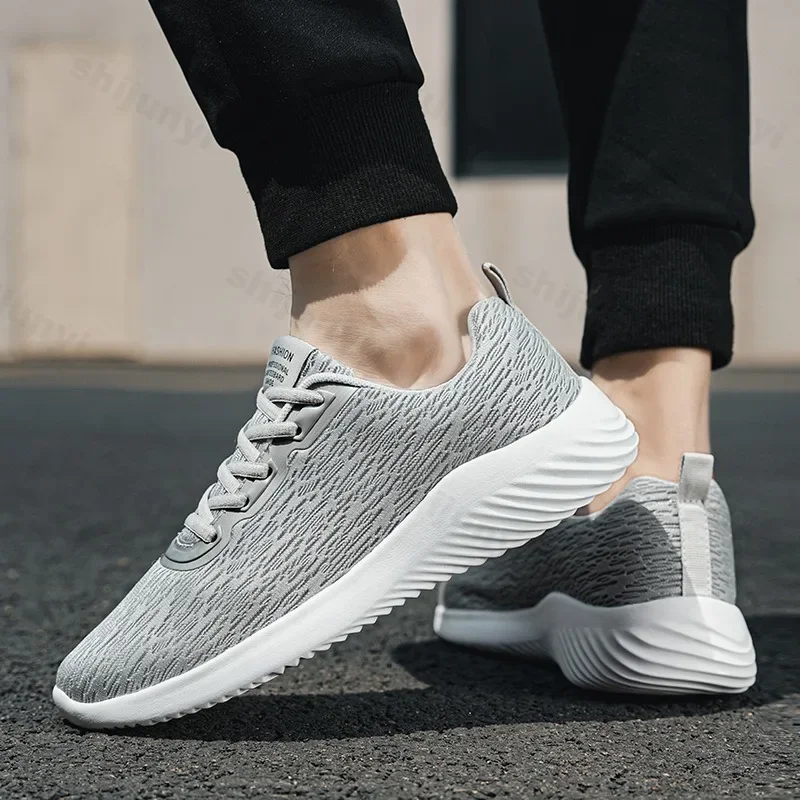 

Мужская повседневная обувь Four Seasons, большие размеры 45, мужская спортивная обувь на шнуровке с сеткой, уличная нескользящая легкая удобная обувь для бега