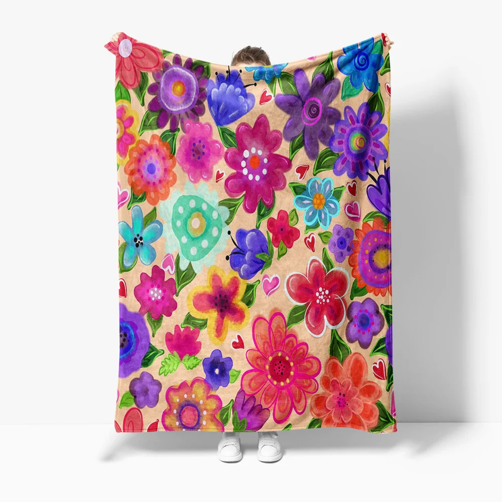 

Красочное флисовое одеяло с цветочным принтом, мягкое теплое одеяло для детей, девочек, подростков, взрослых, подарочное украшение, диван-кровать, декор комнаты