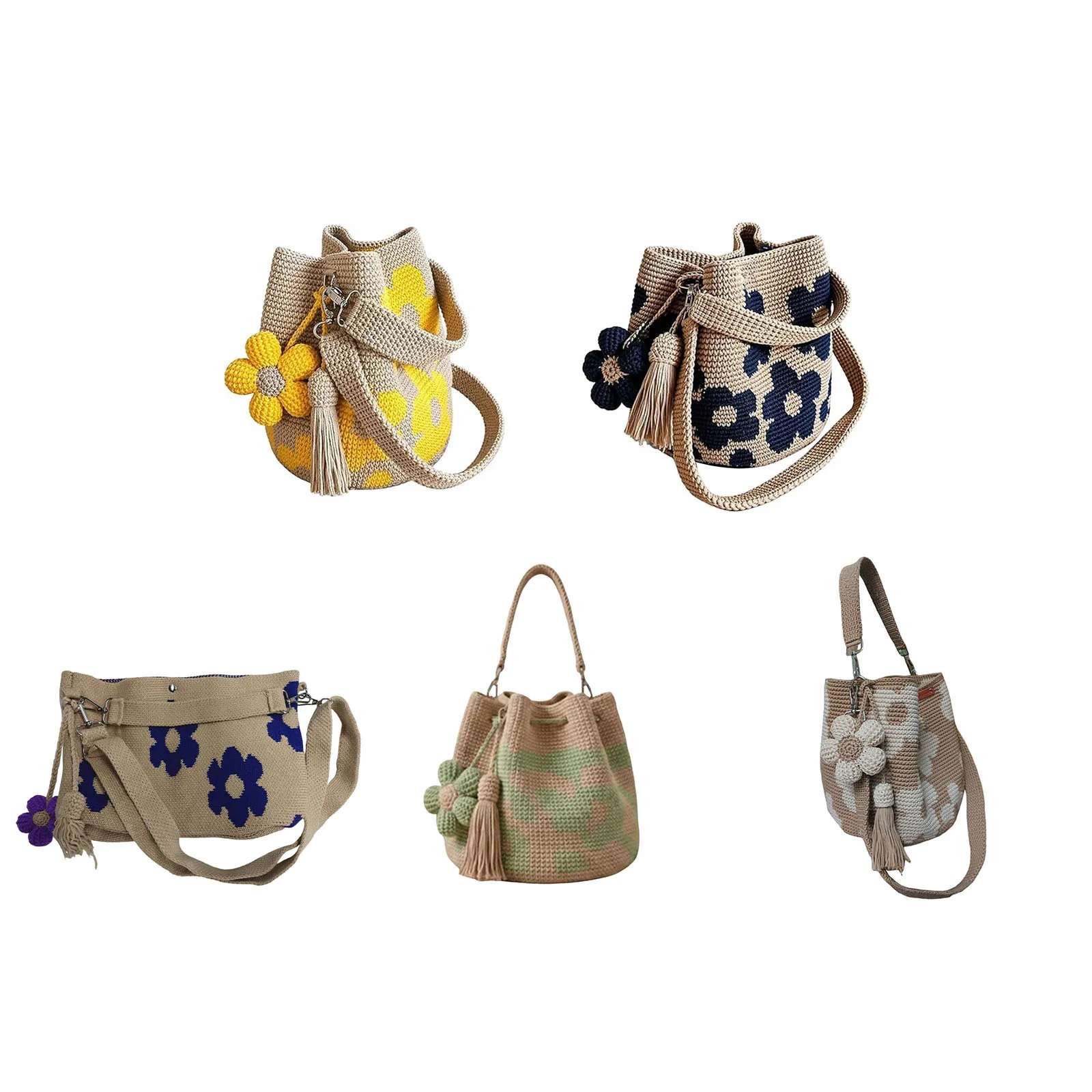 

Handmade Crochet Flower Tote Lightweight Boho Beach Handbag with Flower Tassel Embroidery Aesthetic Boho Bag for Women Vacation