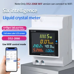 D52-2066 6 In1 Din Rail AC Monitor 110V 220V 380V 100A Voltage Current Power Factor Active Kwh Electric Energy Frequency Meter