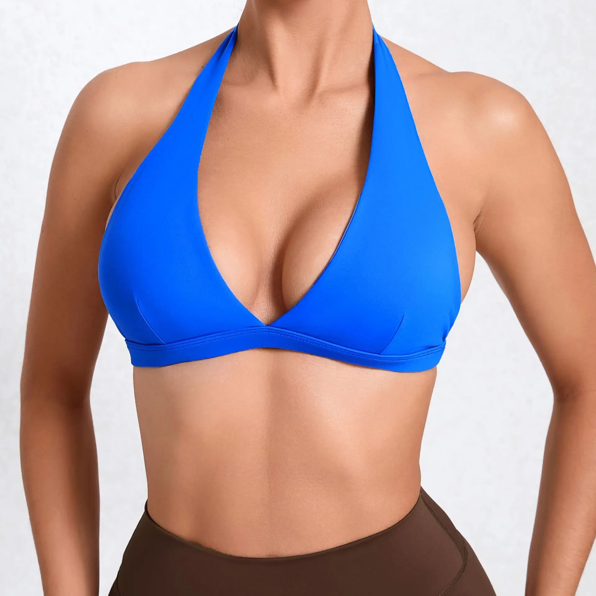 Women Sports Bras Solid Halter Neck High Elastic With Removable Padded Yoga Bra Fitness Gym Top Female Yoga Running Training Top