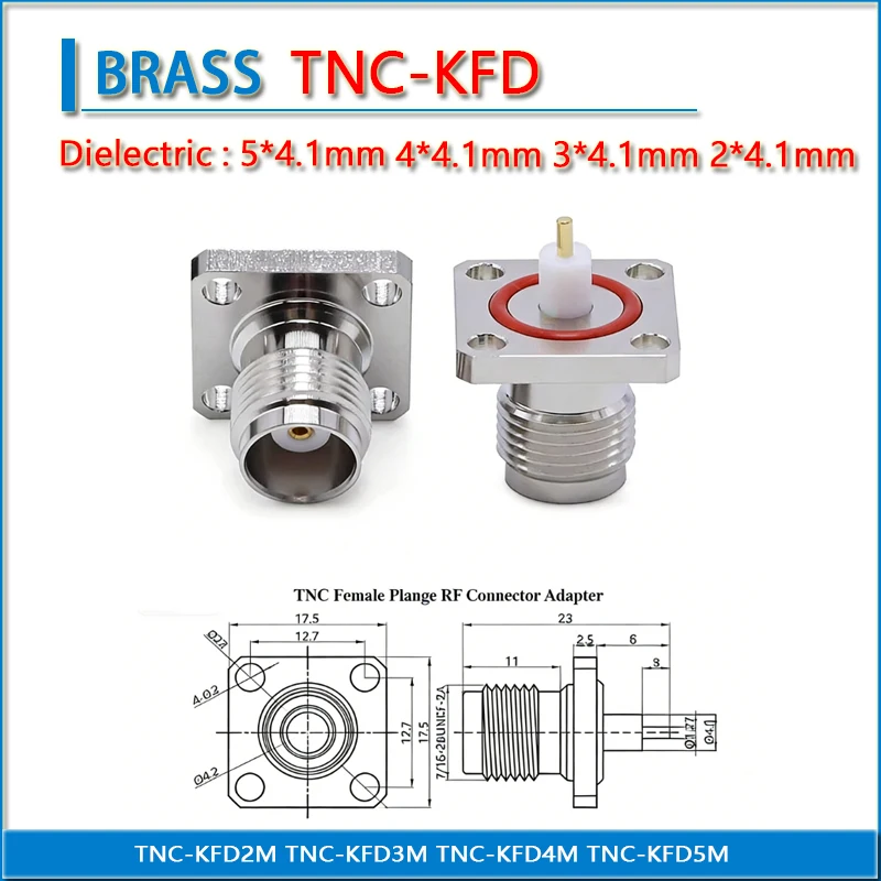 TNC-KFD5M TNC Female Connector 4-Hole Flange Mount Waterproof RF Coaxial Jack 50 Ohm Microstrip Socket for Antenna Radio