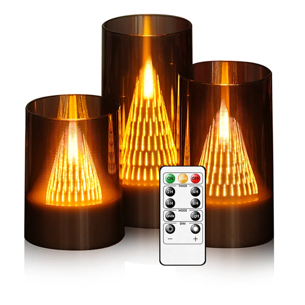 Multicolor Acrylic Flameless LED Electronic Candles Volcano Lamp Timer Dimmable Flickering for Easter Halloween Xmas New Year