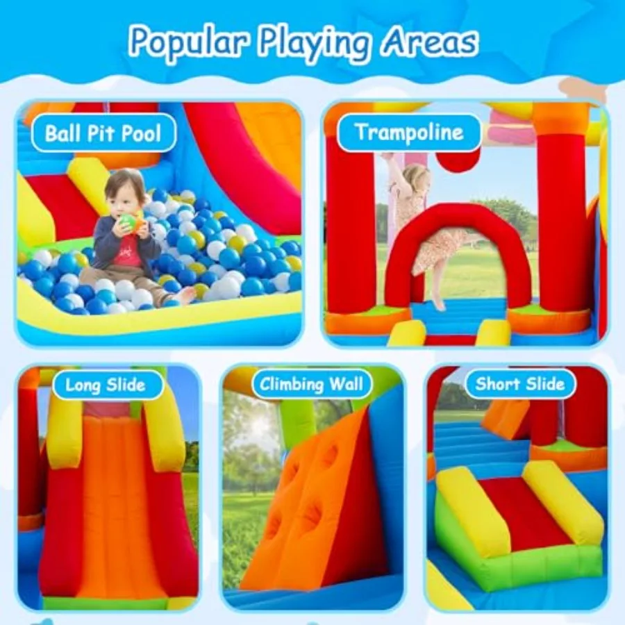 Bounce House with Slide,Large Inflatable Bounce Castle with Air Blower Jumping Castle for Toddlers and Kid,Easy Setup for Birthd