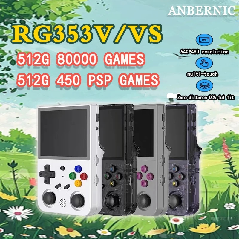 

ANBERNIC RG353V RG353VS 3.5 INCH Handheld Game Player 640*480 Handle Dual Os Built-in 20 Simulator Retro WIFI 512G 100000 Games