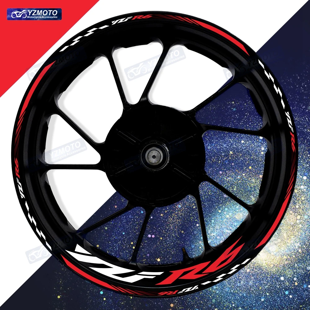 

Для мотоцикла YZF R6 17-дюймовая наклейка на переднее и заднее колесо, гоночная наклейка, светоотражающая водонепроницаемая декоративная втулка в полоску, наклейки на обод