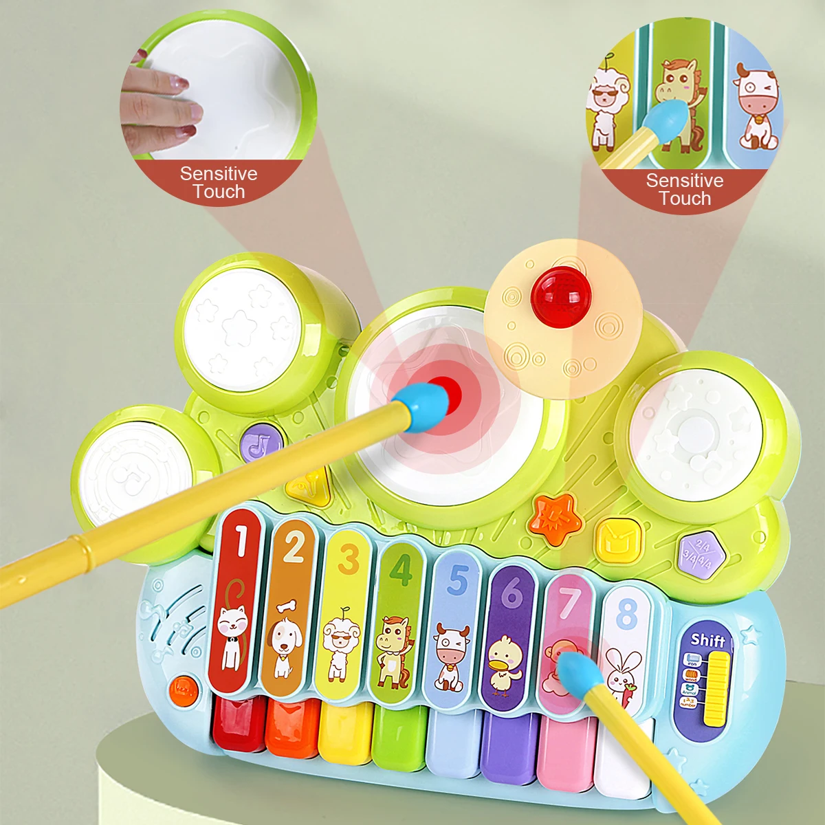 3-in-1-Musikinstrumente, Spielzeug, elektronisches Klavier, Tastatur, Xylophon, Schlagzeug, Lernspielzeug, Lichter für Babys und Kleinkinder, Jungen und Mädchen.