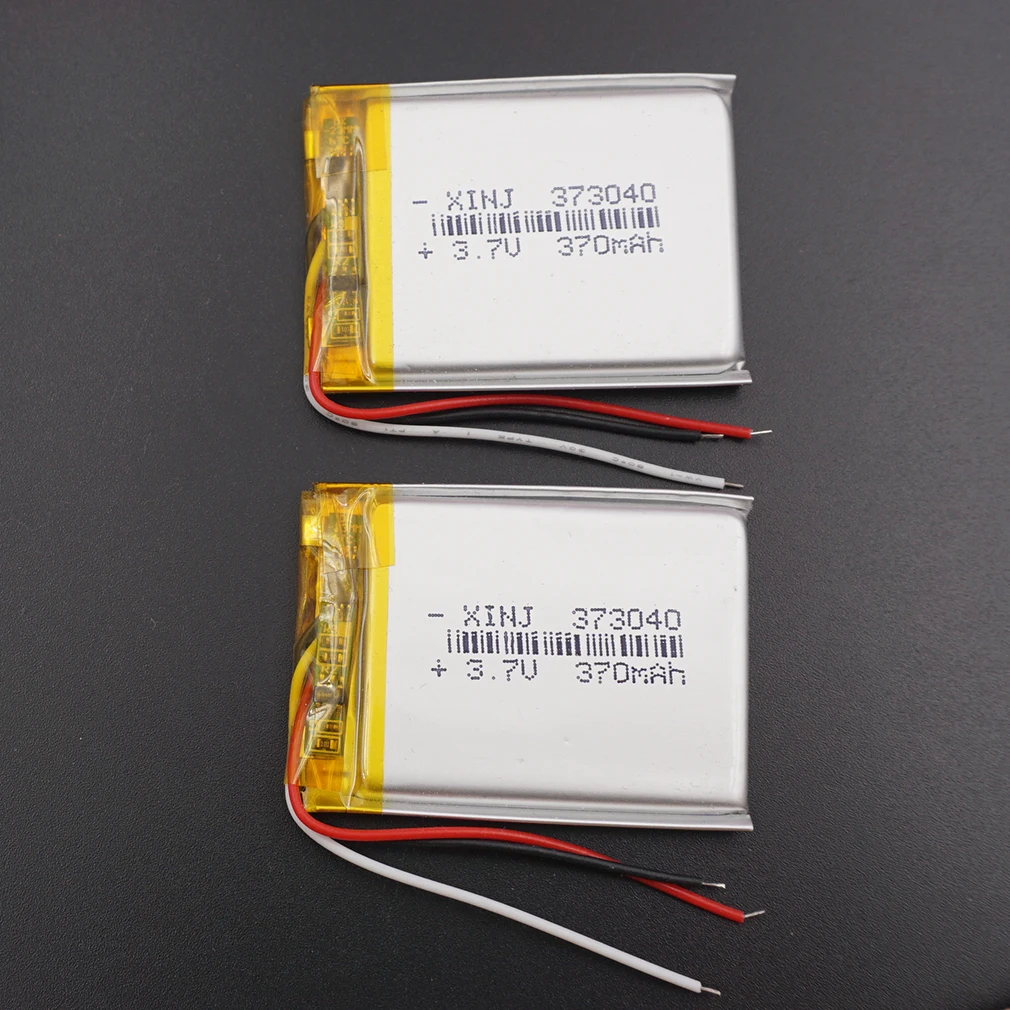 

XINJ 2pcs 3.7V 370mAh 3 Wire Thermistor Li Lithium Polymer Battery 373040 Lipo For PDA Driving Recorder Phone Car Camera E-Book