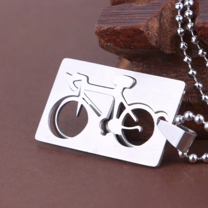 Hollow Rectangle Bicycle Pendant Necklace Stainless Steel Cutout Road Bike Design Necklaces Sport Cycling Themed Jewelry