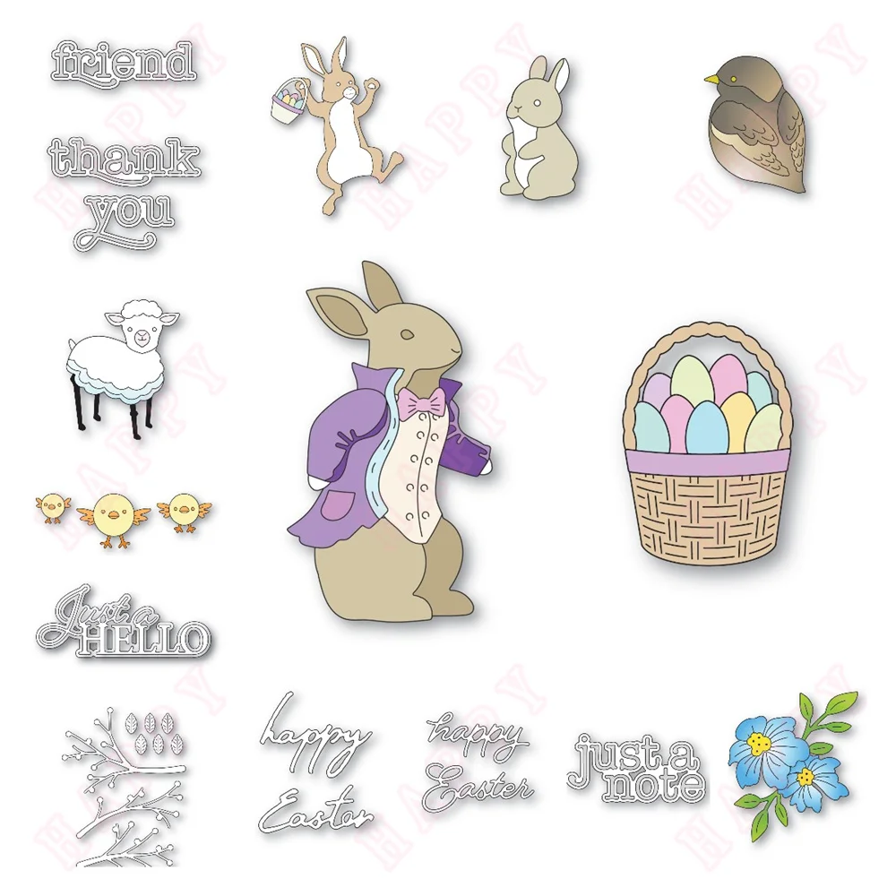 

Easter Bunny Thank You Metal Cutting Dies Decoration for DIY Scrapbook Template Card Embossing Handcraft Friend Daily Script Die