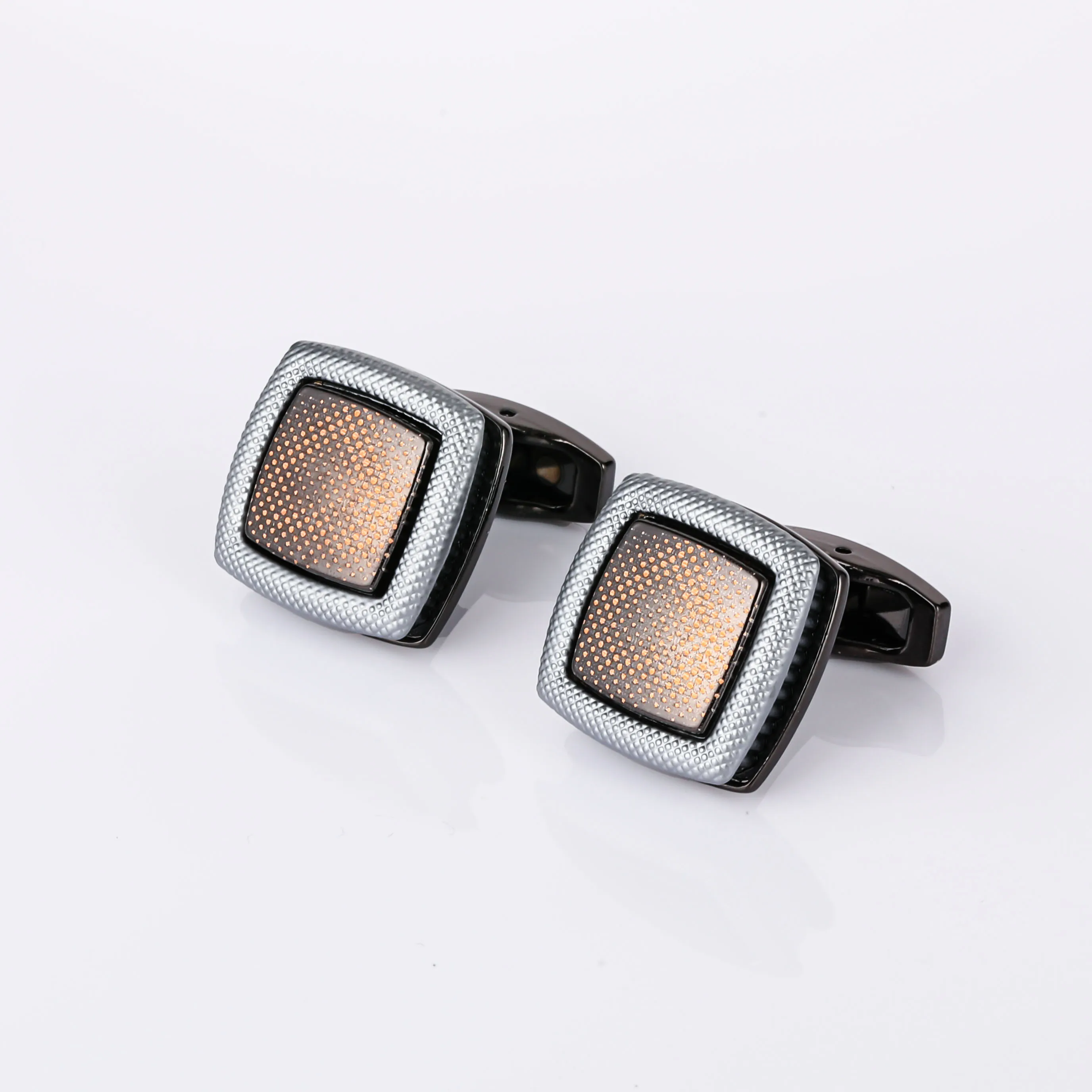 JINJIE Cufflinks Square Checkered Vertical Pattern Electroplated Black Metal Business Cufflinks for Men