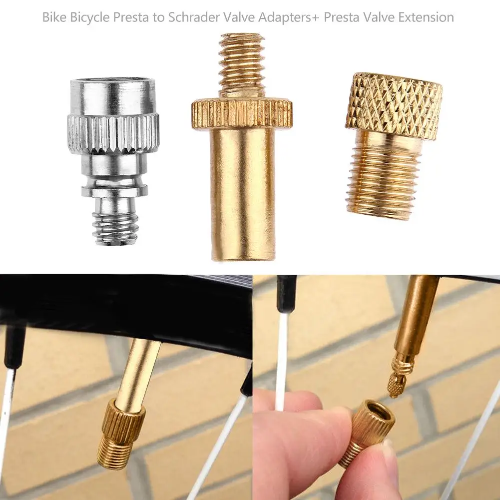 Adaptadores de válvula Presta a Schrader para bicicleta, herramientas de bomba de extensión de válvula Presta para adaptador de válvula de bicicleta de montaña y carretera, 3 uds.