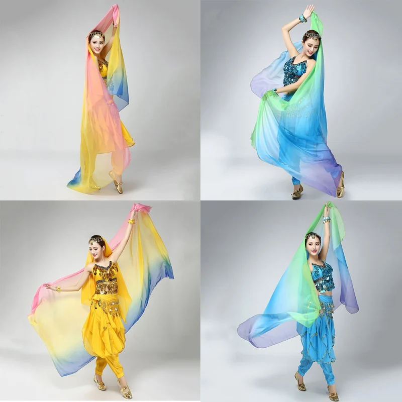 Belly Dancing For Women Simulation Silk Belly Dance Veils Dancing Hand Scarves Gradual Color Hip Scarf