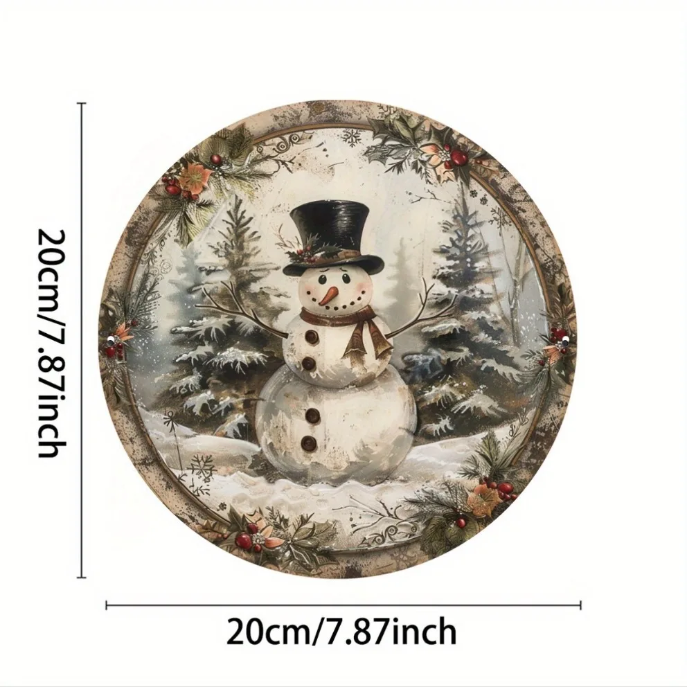 Rustykalny Śnieżny Bałwan - Vintage Świąteczny Uśmiech, Zimowa Dekoracja Ścienna do Domu Restauracji Kawiarni Garażu, Metalowa Ozdoba do Wewnątrz/Na Zewnątrz