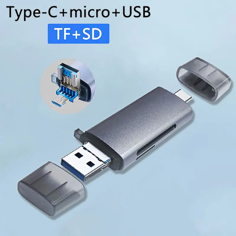 5 in 1 Card Reader USB&USB C to SD MicroSD TF for PC Laptop Accessories Smart Memory Cardreader SD Card Adapter