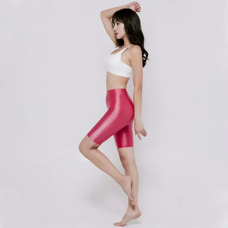 Women Glossy Shorts Elegant Boxer Briefs Panties Oil Shiny Satin Hot Pants Fitness Workout Yoga Sports Tights Short Leggings