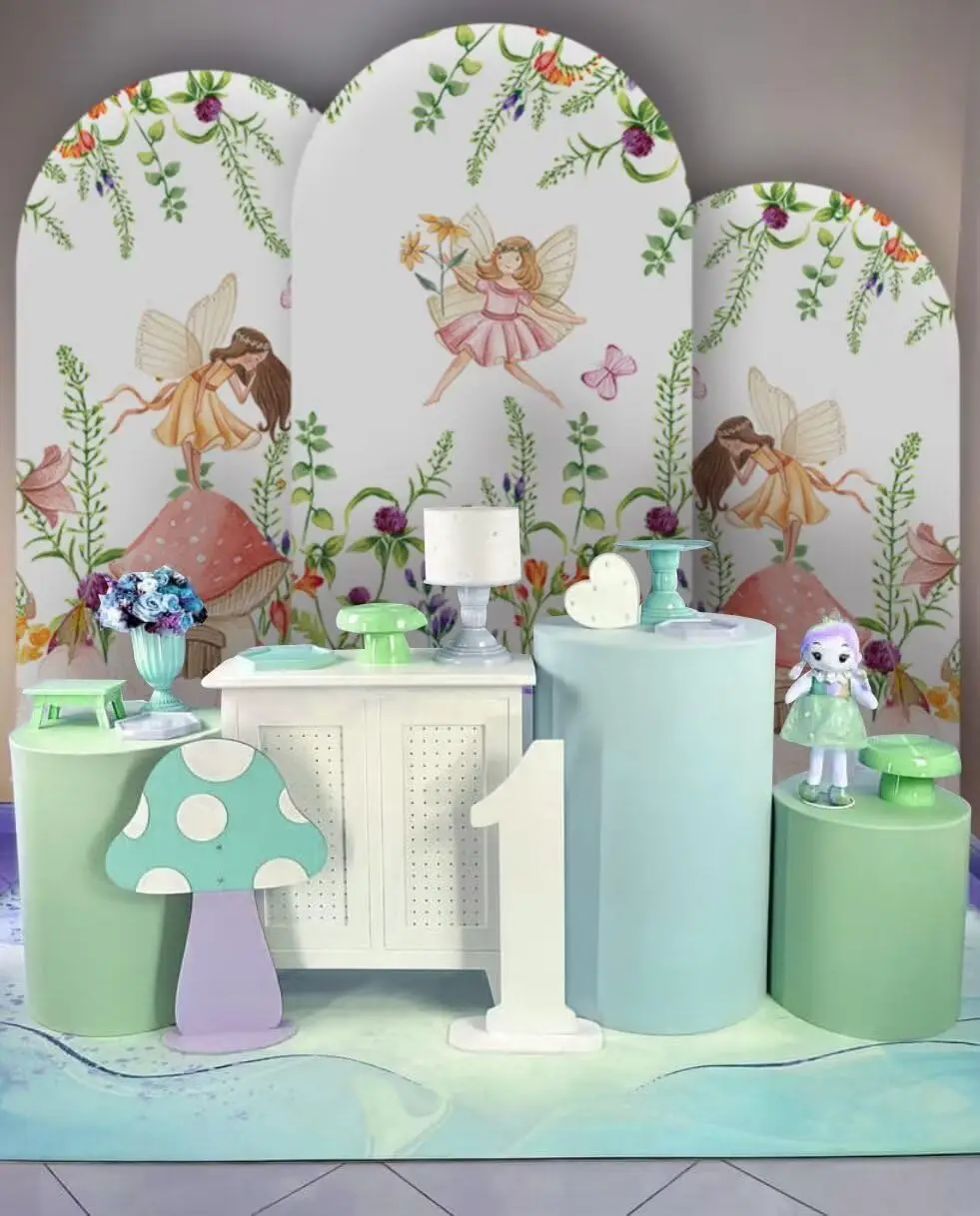 Kupu-kupu peri putri pesta ulang tahun latar belakang penutup musim semi bunga lengkungan berdiri kain ajaib dekorasi Baby Shower