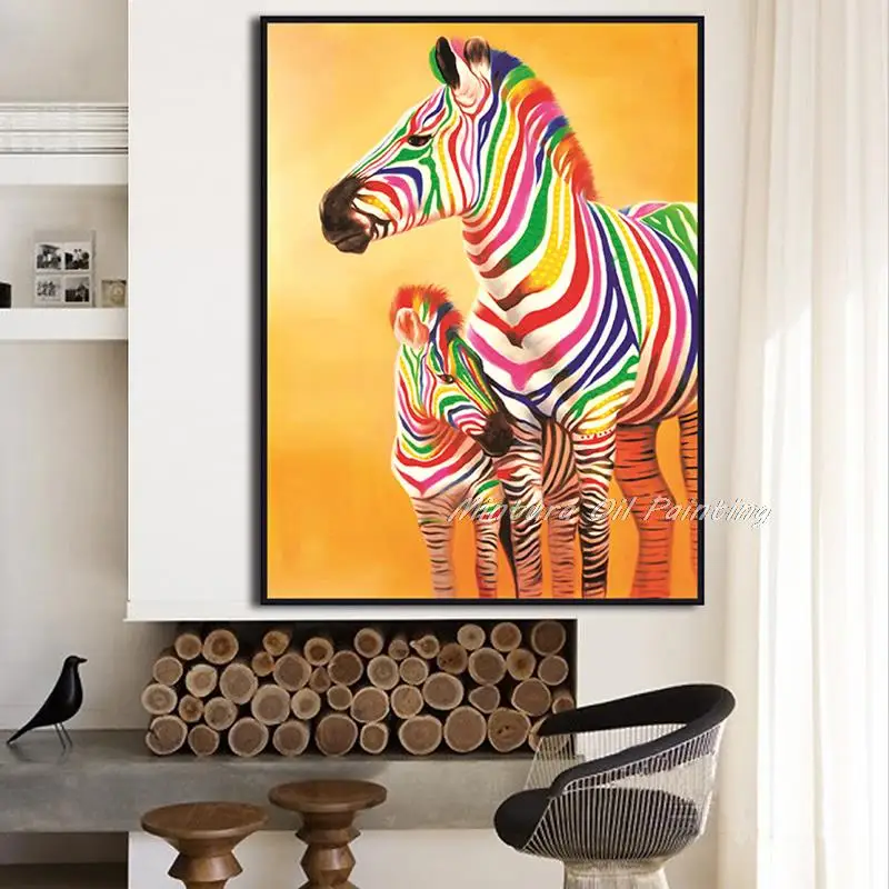 Mintura,Handpainted Modern Abstract Zebra Animal Oil Painting On Canvas,Large Pop Art Wall Picture For Kids Room,Home Decoration