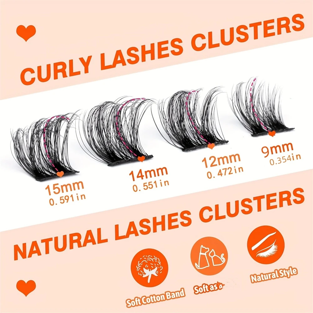 56 natürliche Cluster-Wimpern. Wispy, natürliches Aussehen, falsche Wimpern, einzelne Wimpern, 3D-gestreifte Wimpern, DIY-Wimpern