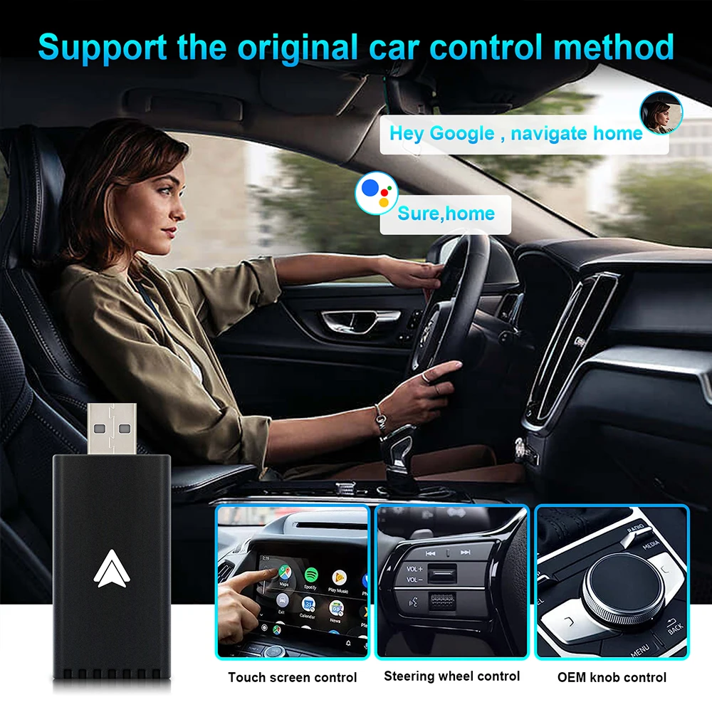 Android Auto Wireless Adapter for OEM Factory Wired Android Auto Car Models Plug and Play Easy Setup