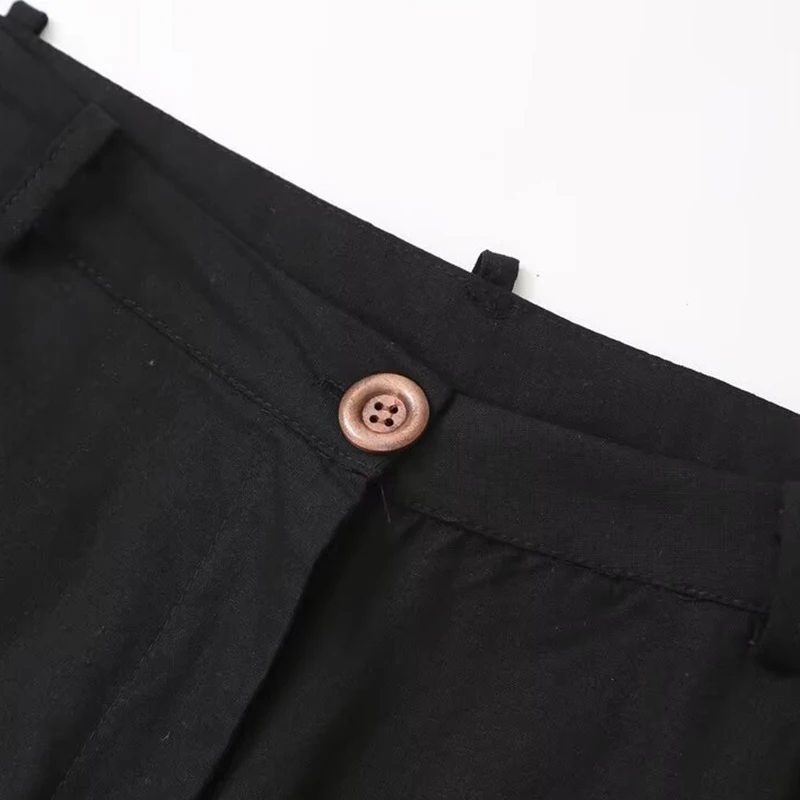 Pantaloni a gamba larga in lino Pantaloni da donna da ufficio estivi larghi solidi casual da donna Streetwear Pantaloni stile semplice Nero Khaki