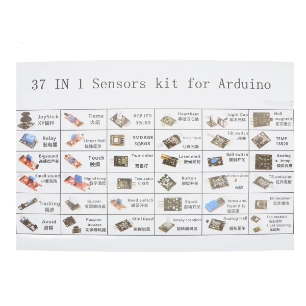 Sensor Kit 37-in-1 Includes RGB Joystick, Optical Rotary Encoder Module, Obstacle Avoidance