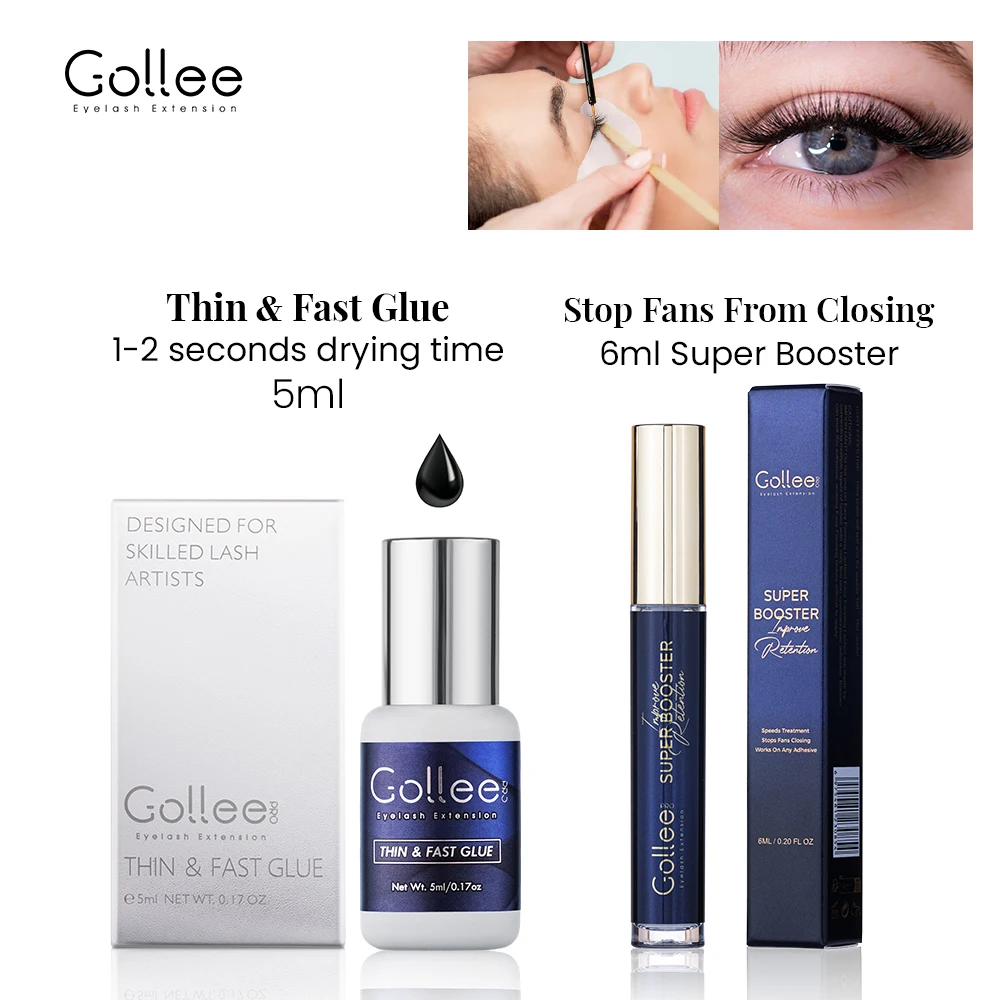 Gollee Glue for Eyelashes Extensions 1s Dry 15ml Super Bonder Lasting Booster Accelerator False Lash Extension Profession Makeup