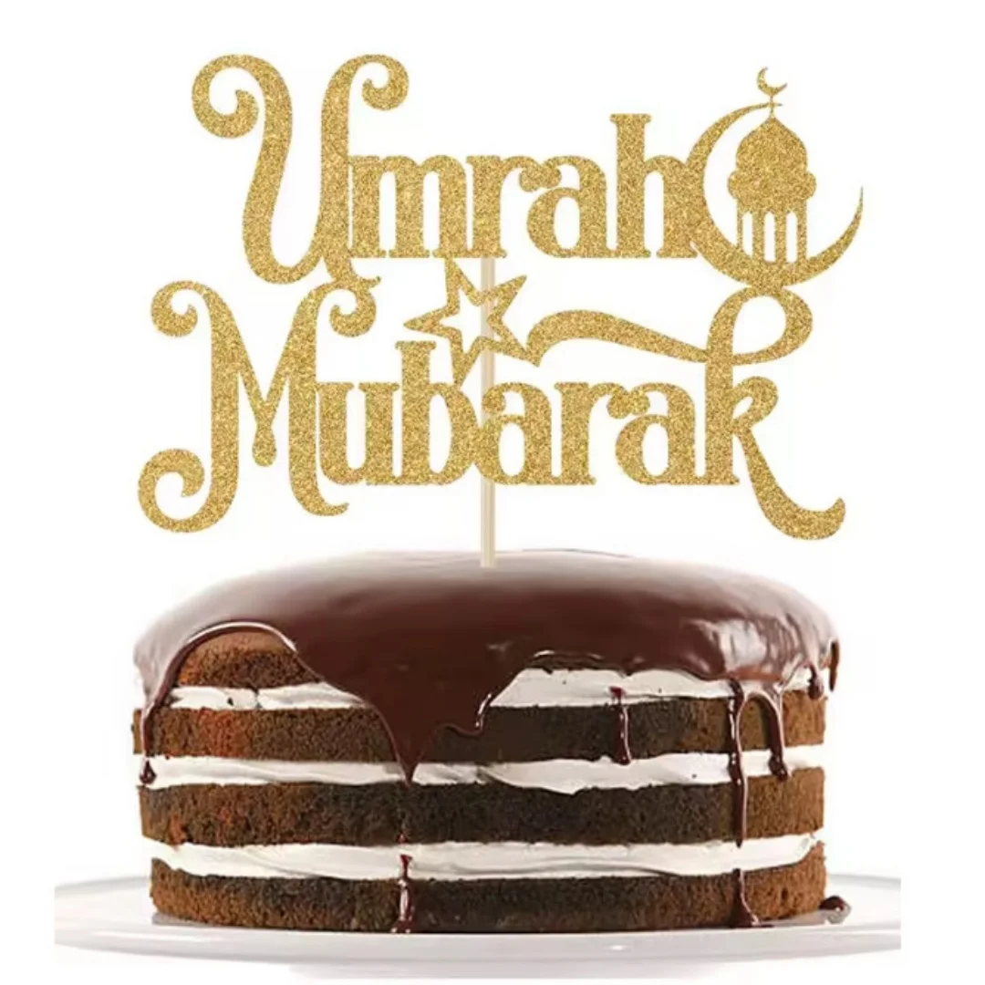 1 Stück Gold Glitzer Umrah Mubarak Kuchen Topper, Happy Eid/Eid Mubarak/Ramadan Mubarak, Festival Ramadan Party Dekorationen Zubehör