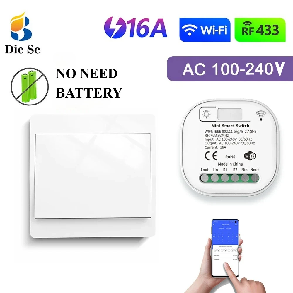 

Tuya WiFi Smart Switch Wireless Timer Switch Smart Home Tuya App No need Battery 16A Light Switch Work with Google Home Alexa
