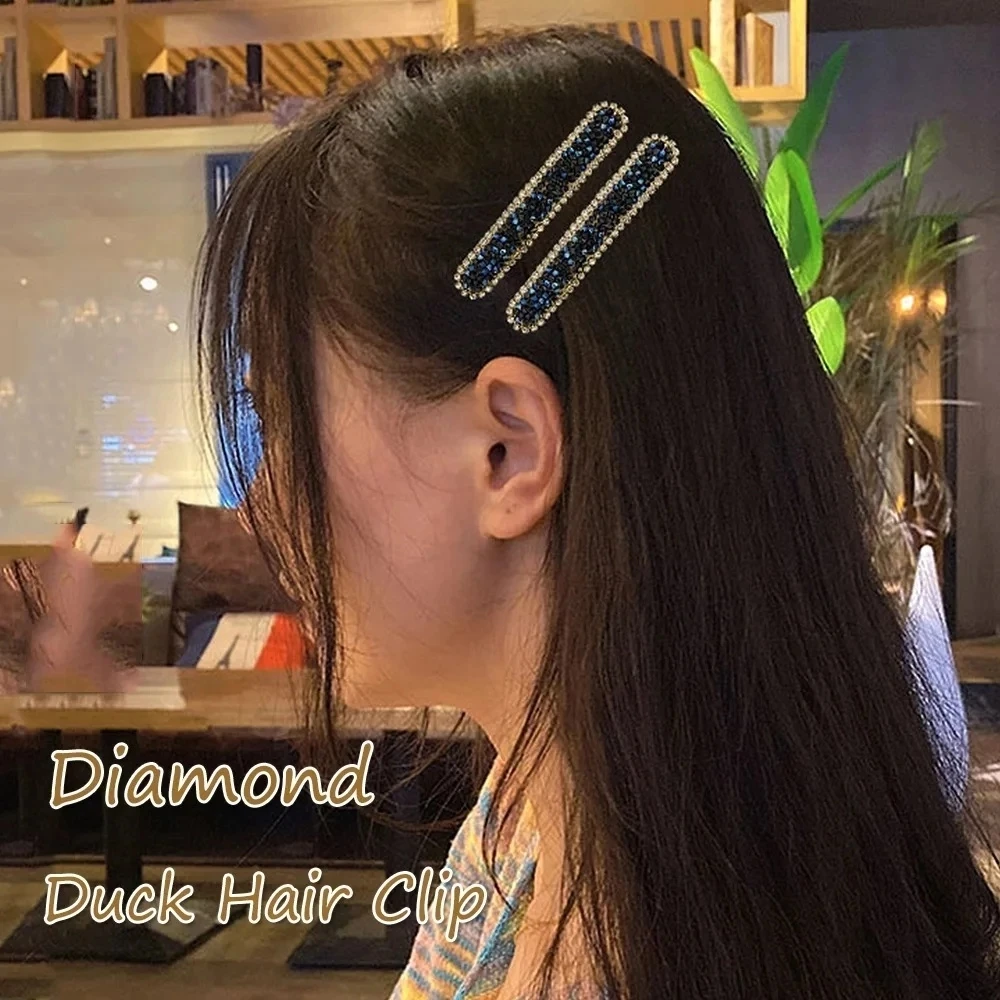 Color Rhinestone Hair Clip Women Long Strip Duck Beak Claws Simple Bangs Barrettes Fashion Hair Pins Hair Accessories For Girl
