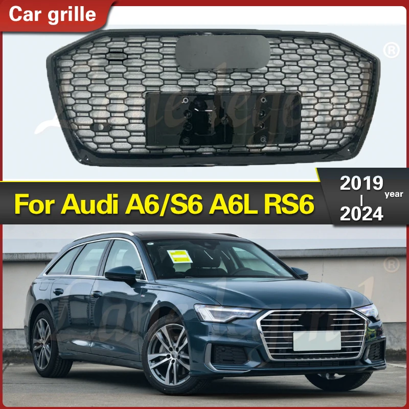 

For RS6 Styling car Front Bumper Grille cover For AUDI A6L A6/S6 2019-2024 Front grille modified racing grille Auto Accessories