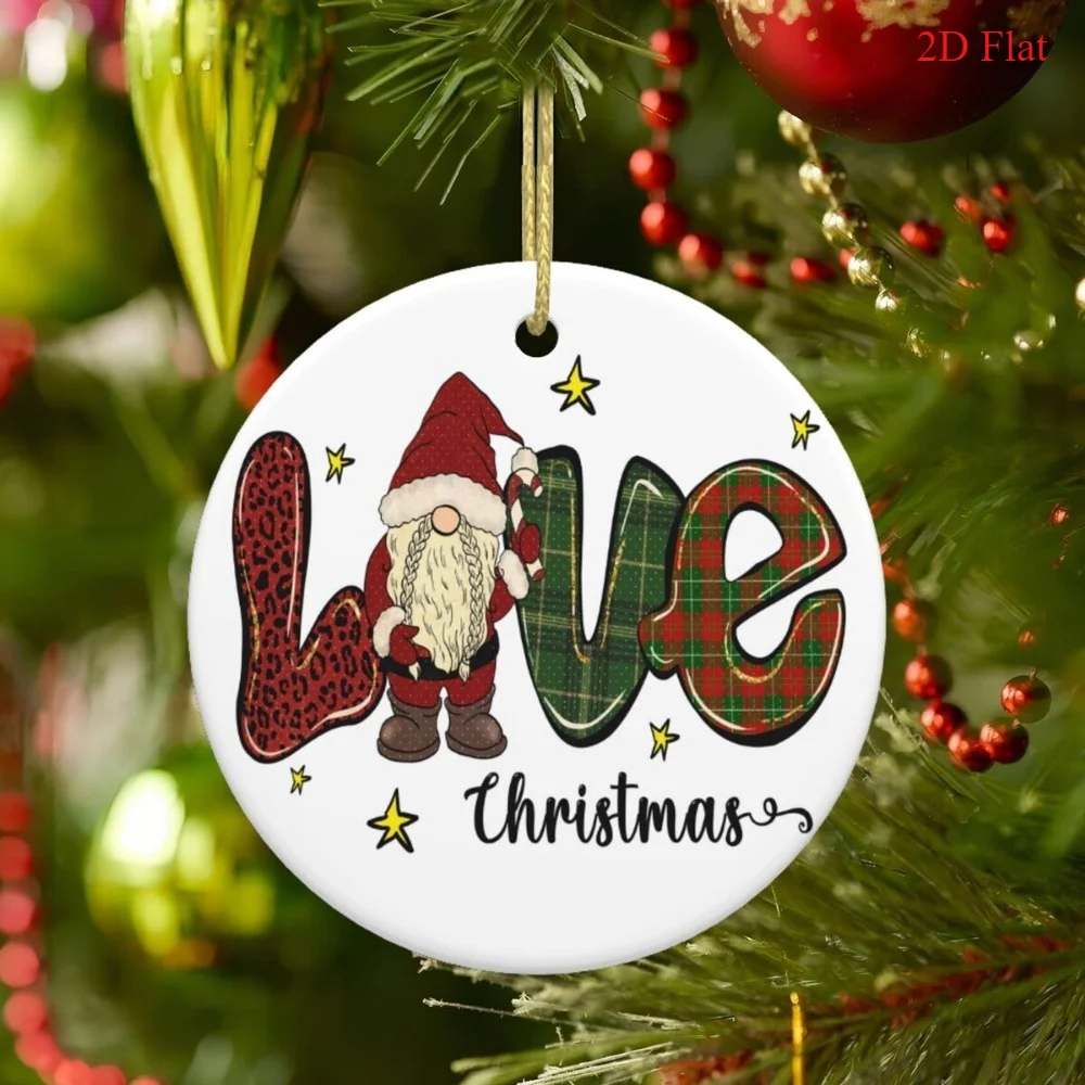 

2D-литак, 1 большое 8-дюймовое круглое акриловое рождественское украшение — с Санта-Клаусом, сердечками и клетчатыми буквами