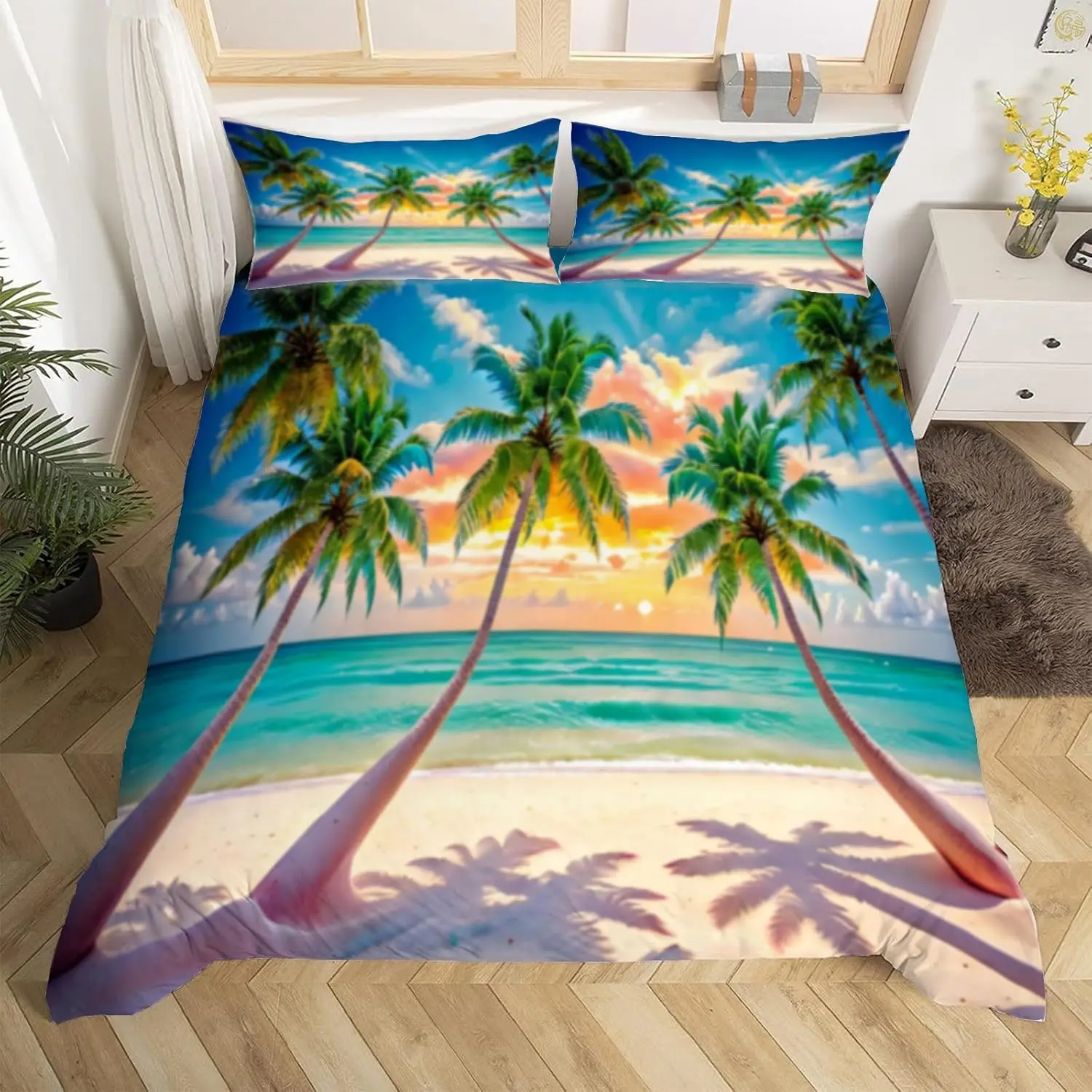 Beach Theme Duvet Cover for Boys Girls Twin King Size Hawaiian Beach Bedding Set Summer Tropical Nature Scene Comforter Cover
