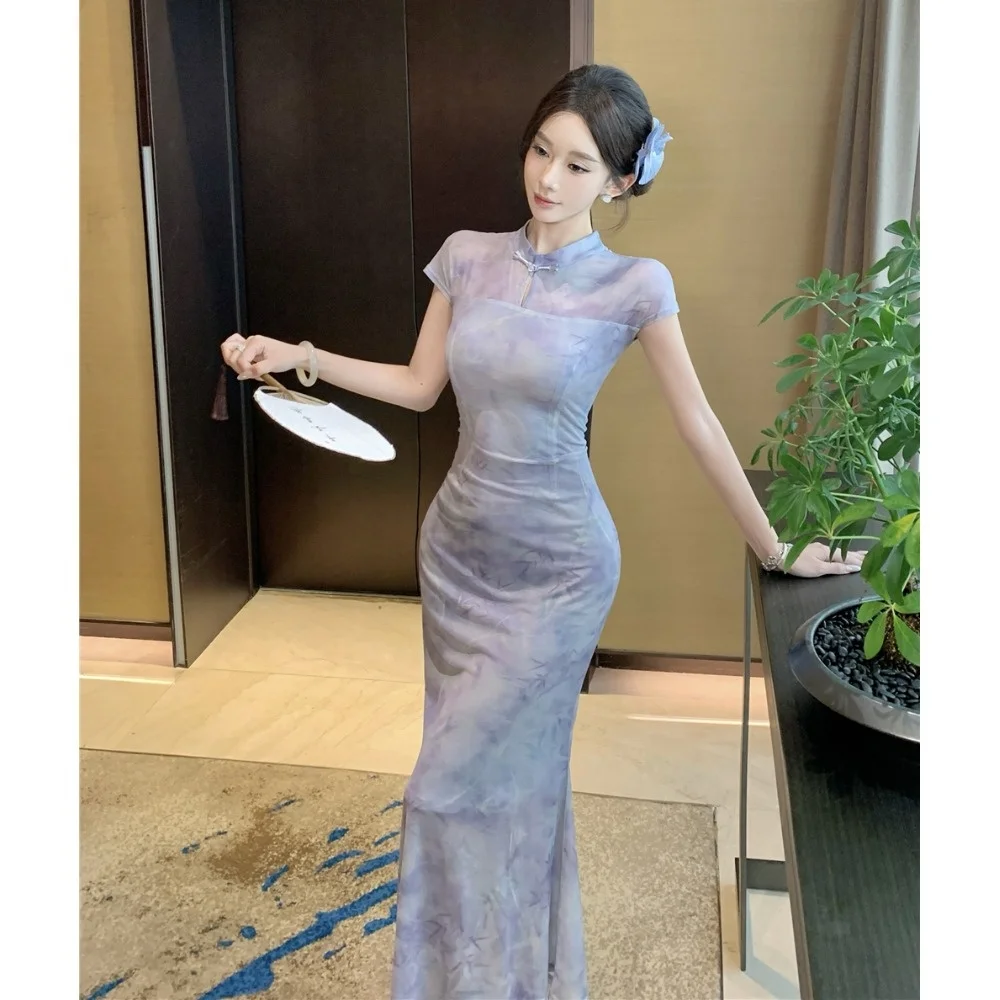 

Ele новая китайская Sle ретро национальная тенденция мягкая светло-фиолетовая повседневная улучшенная женская длинная юбка для похудения Dr