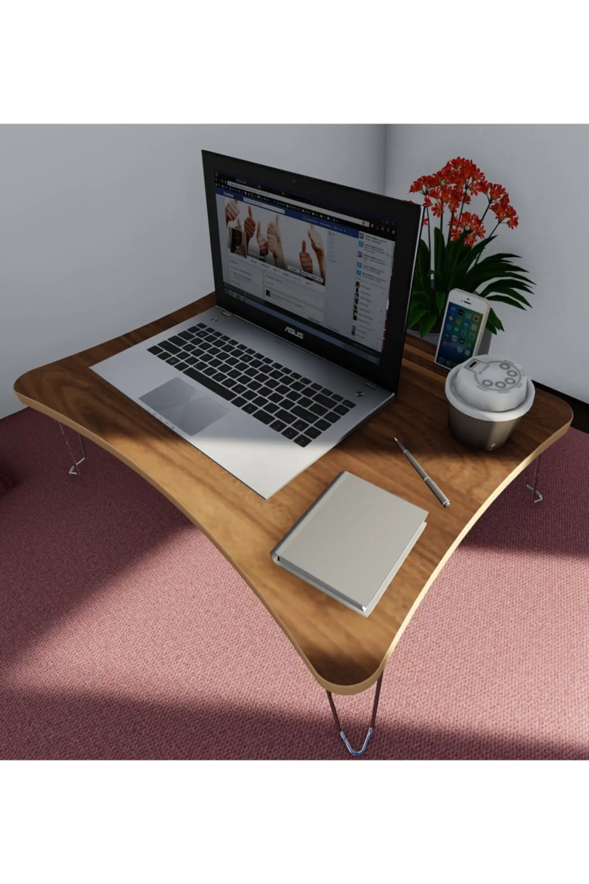 Folding Laptop Table Working Breakfast Table Walnut Wood Mdf 60*45*23cm for Laptop table, 100 wood, Portable, portable,