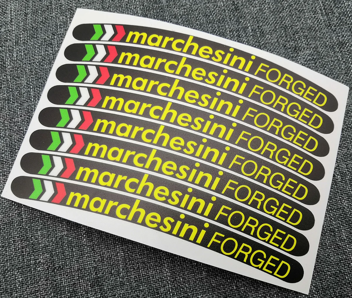 8X Marchesini FORGET Motorcycle Wheel Decals Rim Stickers Set Laminated For Ducati 848 1098 1198