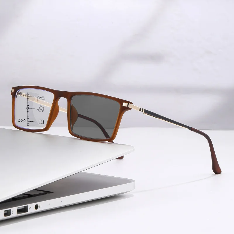 Quadratische multifokale photochrome Presbyopie-Brille für Männer und Frauen, progressive High-Definition-Lese-Anti-Blaulicht-Brille – Detail 9