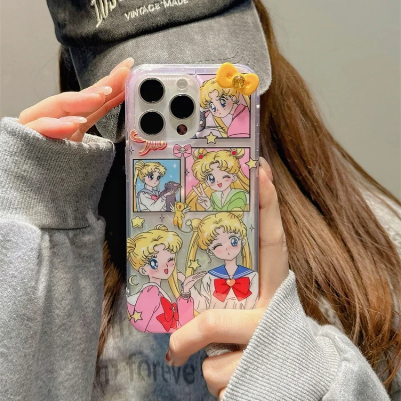 Capa de telefone sailor moon para iphone, 3d desenhos animados bonitos, capa tpu dura à prova de choque, ilustração anime japonês, 15, 14, 13, 12, 11 pro max