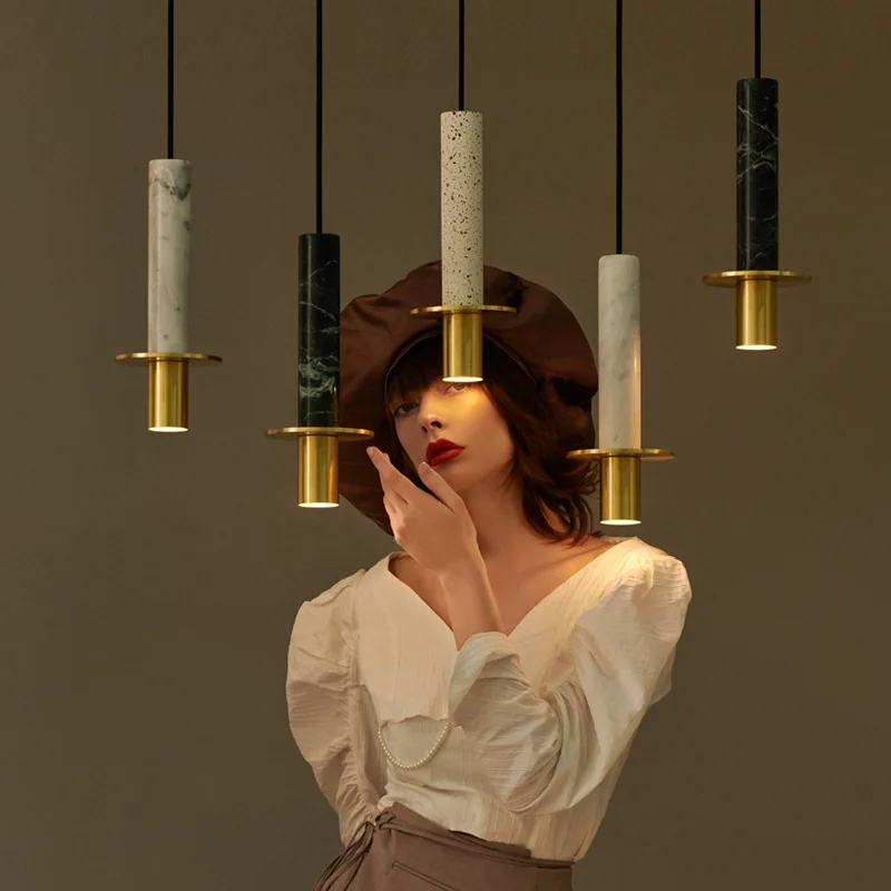 Plafonnier LED cylindrique en marbre, design moderne, éclairage d'intérieur, luminaire décoratif de plafond, idéal pour une réception de restaurant