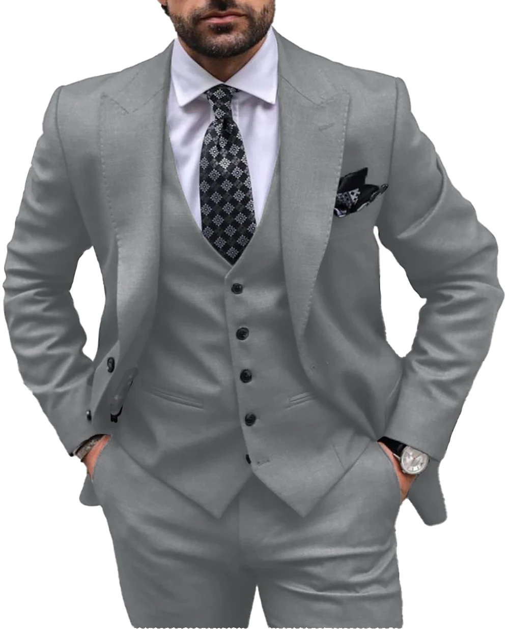 

Formal Men's 3 Pieces Blazer+Vest+Pants Busines Casual Mens Suit Flat Slim Fit Jacket Coat Groomsmen Suits For Men