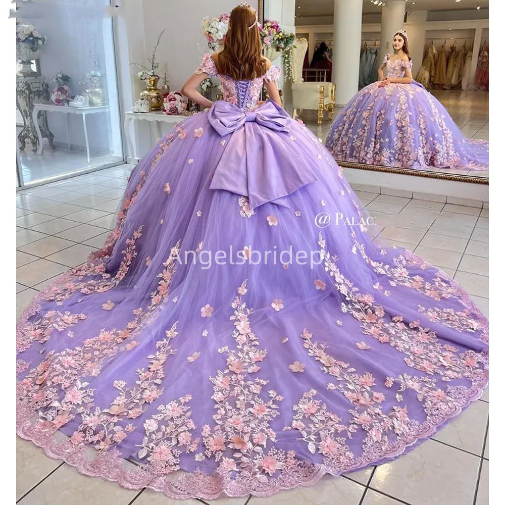 Angelsbridep Customized Lavender Ball Gown 15 Year Quinceanera Dress 2025 Pink 3D Flora Evening Dresses Vestidos De Fiesta