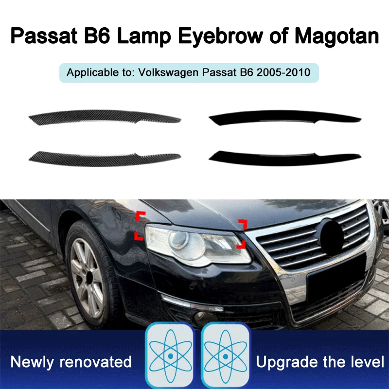 1Pair Black ABS Front Headlight Eyebrow Car Sticker Modification Accessories For Passat B6 Magotan 2005‑2010 Style
