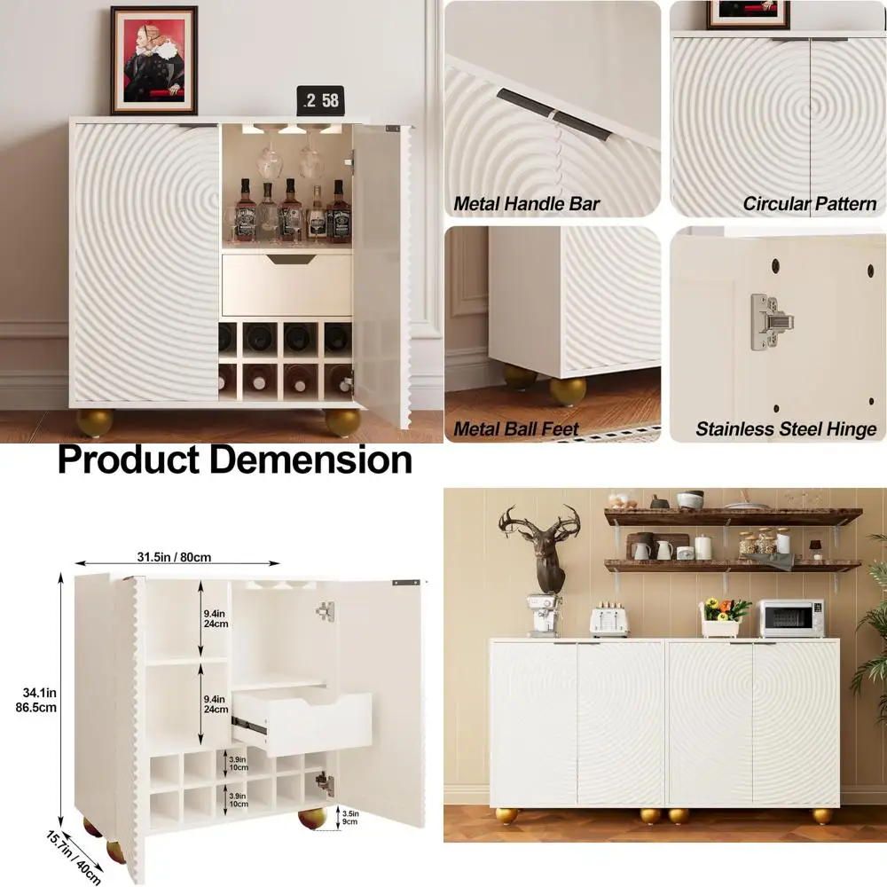 Szafka do przechowywania, bar do kawy, szafka dekoracyjna na alkohol 31,5 cala z miejscem na wino i uchwytem na kieliszki, nowoczesne szafki na wino i Si