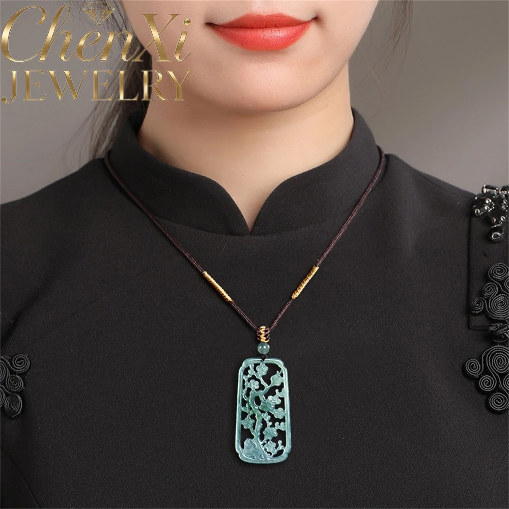 

High-End Natural A-Grade Ice-Grade Jadeite Blue-Water Engraved Hollow Plum Blossom Orchid Bamboo Chrysanthemum Chinese-Style Pen