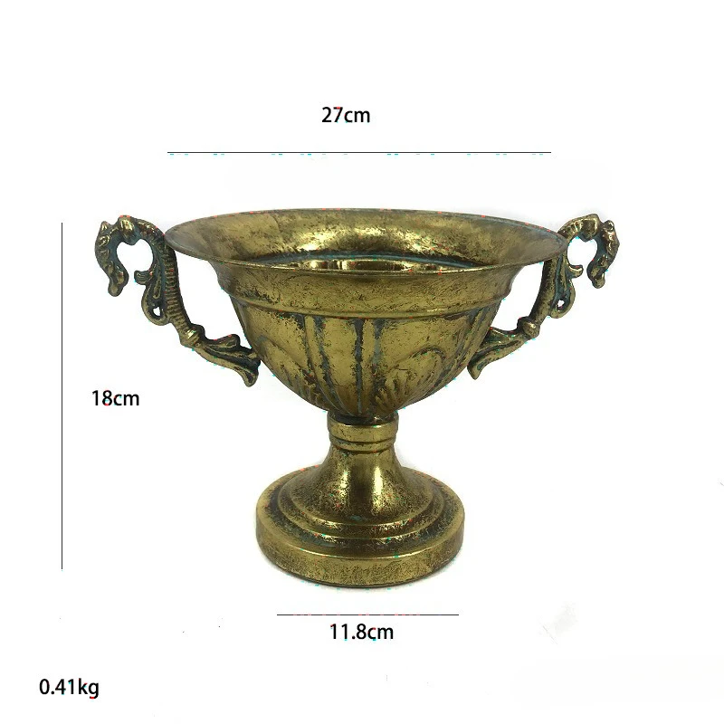Factory Direct Compatible with Metal Flower Pot Hotel Decoration Old Gold Vase Ornament